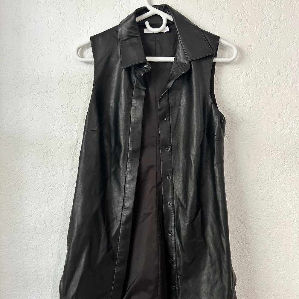 Bailey 44 Women's Black Vegan Leather Collar Button Down Sleeveless Top